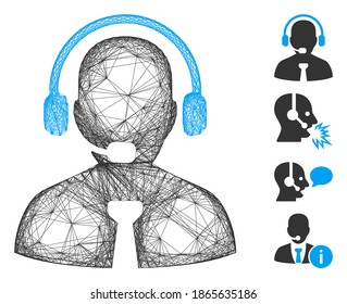 Vector wire frame support manager. Geometric wire frame flat net generated with support manager icon, designed with crossing lines. Some bonus icons are added.