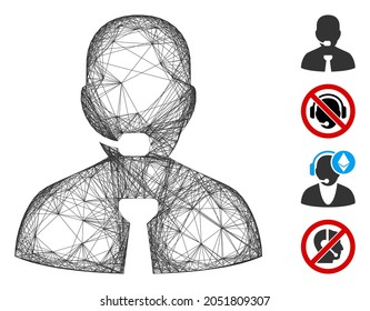 Vector wire frame support operator. Geometric wire frame flat net made from support operator icon, designed from crossed lines. Some other icons are added.