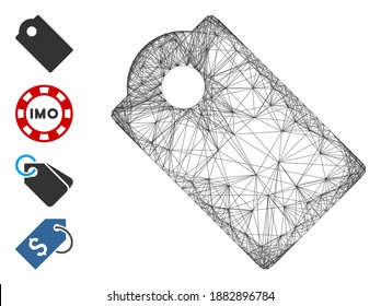 Vector wire frame tag. Geometric wire frame flat network based on tag icon, designed from crossing lines. Some bonus icons are added.