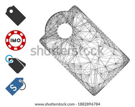 Vector wire frame tag. Geometric wire frame flat network based on tag icon, designed from crossing lines. Some bonus icons are added.