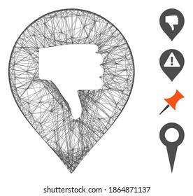 Vector wire frame thumb down marker. Geometric wire frame 2D network based on thumb down marker icon, designed from crossing lines. Some bonus icons are added.