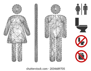 Vector wire frame toilet. Geometric linear frame 2D net made from toilet icon, designed from intersected lines. Some bonus icons are added.