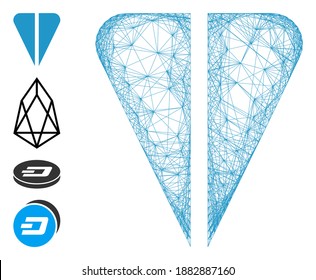 Vector wire frame ton currency. Geometric hatched frame 2D net made from ton currency icon, designed from intersected lines. Some bonus icons are added.