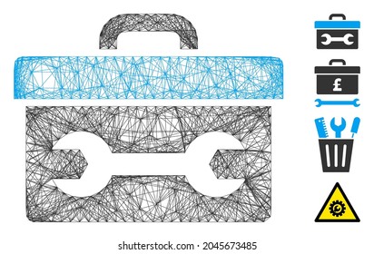 Vector wire frame toolbox. Geometric hatched frame flat net made from toolbox icon, designed from intersected lines. Some bonus icons are added.