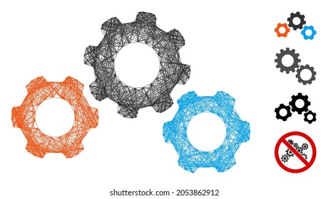 Vector wire frame transmission gears. Geometric wire frame flat network made from transmission gears icon, designed from crossed lines. Some similar icons are added.