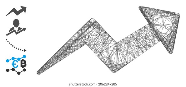 Vector wire frame trend up arrow. Geometric wire frame flat network made from trend up arrow icon, designed from crossing lines. Some bonus icons are added.