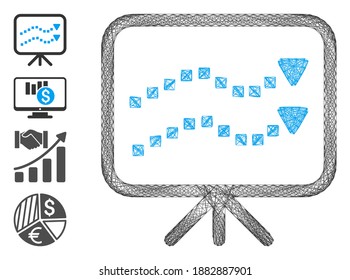 Vector wire frame trends presentation. Geometric linear frame 2D network generated with trends presentation icon, designed with intersected lines. Some bonus icons are added.