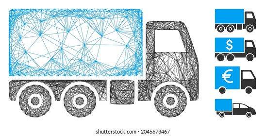 Vector wire frame truck. Geometric wire frame flat network made from truck icon, designed from crossed lines. Some bonus icons are added.