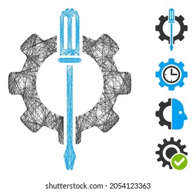 Vector wire frame tuning options gear. Geometric wire frame flat network generated with tuning options gear icon, designed with crossed lines. Some bonus icons are added.