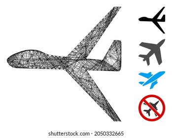 Vector Wire Frame Uav. Geometric Wire Carcass 2D Net Made From Uav Icon, Designed From Crossed Lines. Some Bonus Icons Are Added.