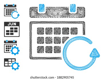 Vector wire frame update calendar. Geometric wire carcass flat network generated with update calendar icon, designed with intersected lines. Some bonus icons are added.