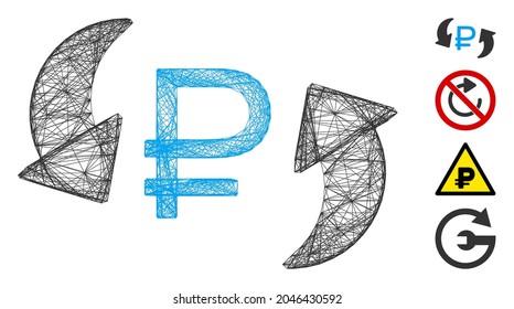 Vector wire frame update rouble balance. Geometric wire frame 2D network generated with update rouble balance icon, designed with intersected lines. Some additional icons are added.