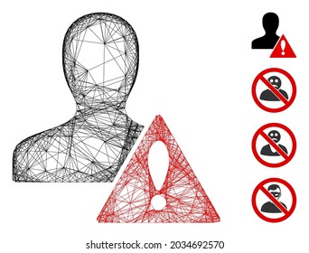 Vector wire frame user risk management. Geometric wire carcass 2D net generated with user risk management icon, designed with crossed lines. Some bonus icons are added.