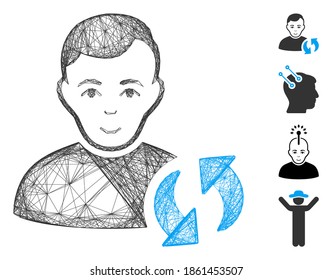 Vector wire frame user update. Geometric wire frame flat net made from user update icon, designed from intersected lines. Some bonus icons are added.