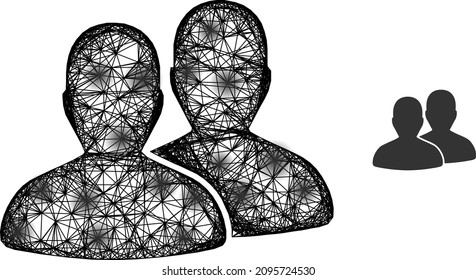 Vector wire frame users icon with spots. Geometric wire frame flat network based on users icon, generated with crossed lines, with round spots.