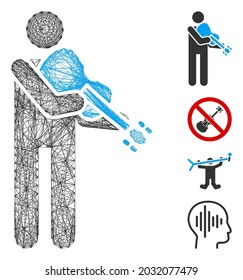 Violinista del marco vectorial. Red 2D de marco geométrico de alambre basado en icono violinista, diseñada con líneas de cruce. Se añaden algunos iconos adicionales.