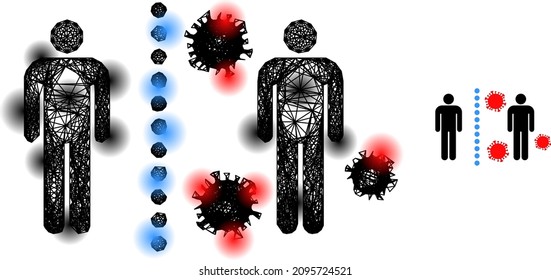 Vector wire frame virus shield wall icon with spots. Geometric wire frame flat net based on virus shield wall icon, generated with crossing lines, with round spots.