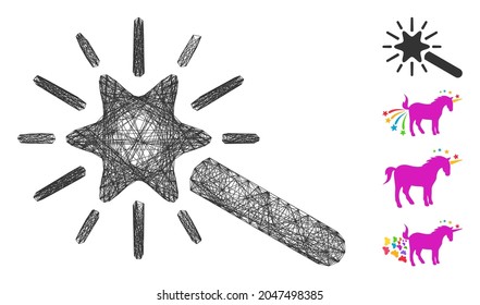 Vector wire frame wand magic tool. Geometric wire frame flat network made from wand magic tool icon, designed with intersected lines. Some bonus icons are added.