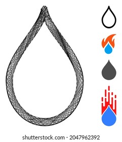 Vector wire frame water drop. Geometric wire frame 2D net made from water drop icon, designed from intersected lines. Some other icons are added.