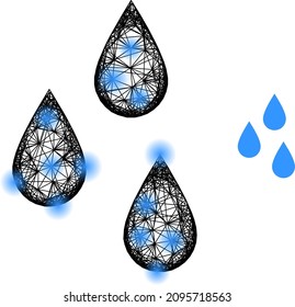 Vector wire frame water drops icon with spots. Geometric wire frame flat net based on water drops icon, generated with crossed lines, with round spots.