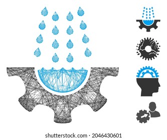 Equipo de servicio de ducha de agua con marco de alambre de vectores. Red 2D del marco geométrico de alambre basado en el icono del equipo de servicio de ducha de agua, diseñado con líneas interconectadas. Se añaden algunos iconos adicionales.