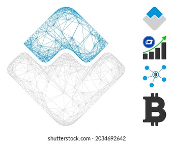 Vector wire frame Waves currency. Geometric hatched frame 2D net generated with Waves currency icon, designed with crossing lines. Some bonus icons are added.