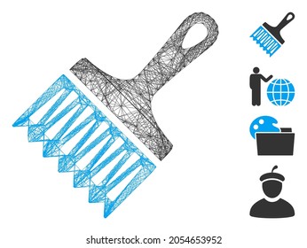 Vector wire frame wide brush. Geometric wire carcass 2D network made from wide brush icon, designed from intersected lines. Some bonus icons are added.