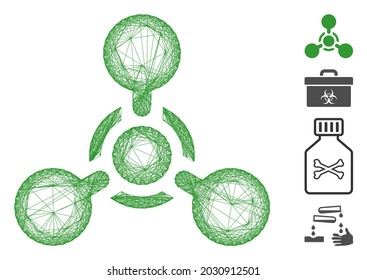 Vector wire frame WMD nerve agent chemical warfare. Geometric wire frame flat net made from WMD nerve agent chemical warfare icon, designed from crossing lines. Some bonus icons are added.