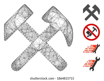 Vector wire frame work. Geometric wire frame flat net made from work icon, designed from intersected lines. Some bonus icons are added.