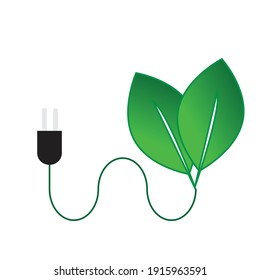 A vector of wire with green leaves for eco and renewable energy symbol.