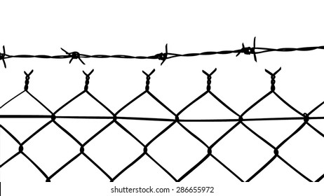 vector of wired fence with barbed wires on white background