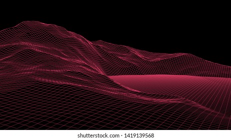 Vector wireframe 3d landscape. Technology grid illustration.