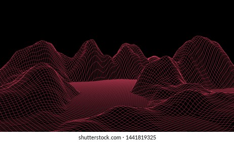 Vector wireframe 3d landscape. Technology grid illustration.