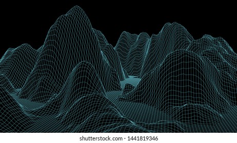 Vector wireframe 3d landscape. Technology grid illustration.