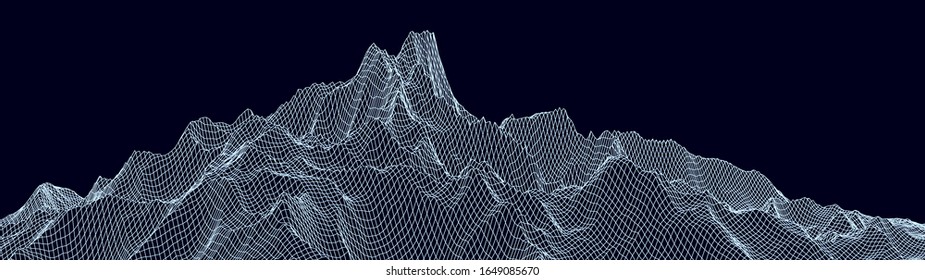 Vector wireframe 3d landscape. Technology grid illustration. Network of connected dots and lines. Futuristic background.
