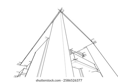Vector Wireframe Architectural Drawing – Modern Building Sketch
