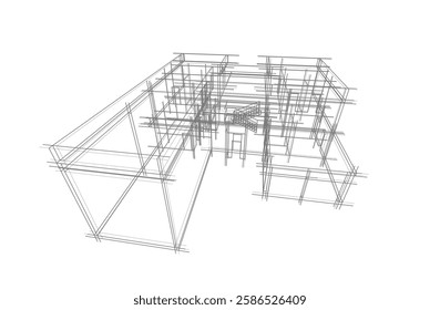 Vector Wireframe Architectural Drawing – Modern Building Sketch