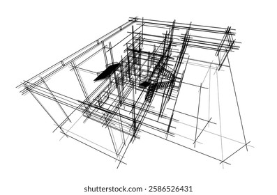 Vector Wireframe Architectural Drawing – Modern Building Sketch