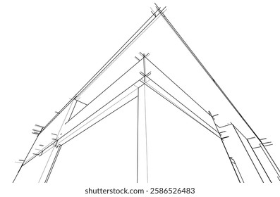 Vector Wireframe Architectural Drawing – Modern Building Sketch