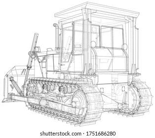 Vector Wire-frame Bulldozer. The layers of visible and invisible lines are separated. EPS10 format. Vector created of 3d.