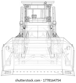 Vector Wire-frame Bulldozer. The layers of visible and invisible lines are separated. EPS10 format. Vector created of 3d.