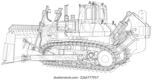 Vector Wire-frame Bulldozer. The layers of visible and invisible lines are separated. EPS10 format. Vector created of 3d.