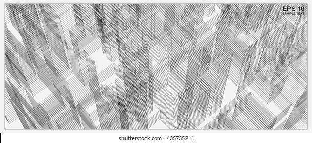 Vector wireframe city background of building. 