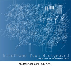 vector wireframe drawing of the town space
