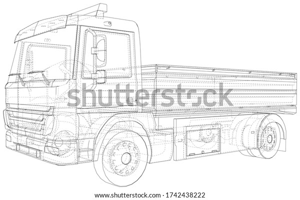 Vector\
Wire-frame Flatbed truck. The layers of visible and invisible lines\
are separated. EPS10 format. Vector created of\
3d.