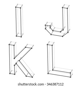 letras del alfabeto del tipo de letra del wireframe vectorial I J K L