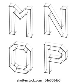 vector wireframe font alphabet letters M N O P
