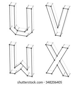 vector wireframe font alphabet letters U V W X