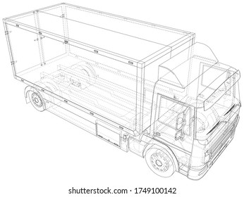 Vector Wire-frame aislado Carro de furgoneta comercial en el fondo. Representación vectorial de 3d.