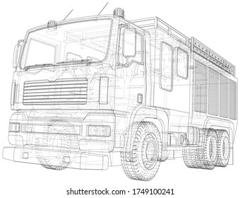 Camión de bomberos aislado en el fondo. Representación vectorial de 3d.